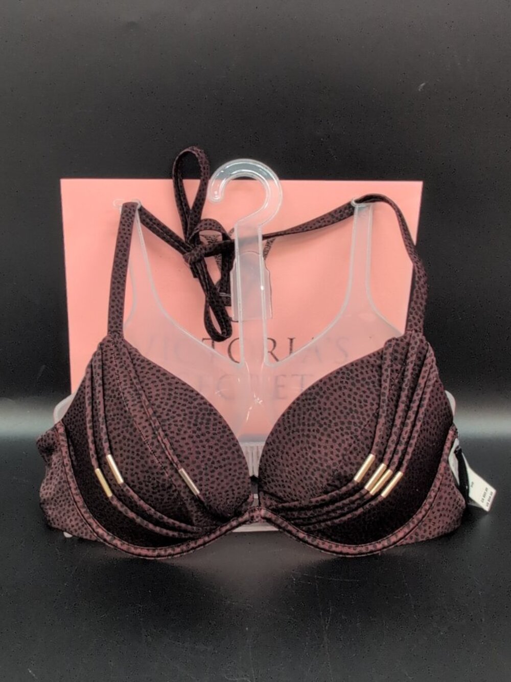 Victoria Secret Swim VS Archives Banded Push Up Bikini Top 34B Burgundy Dots